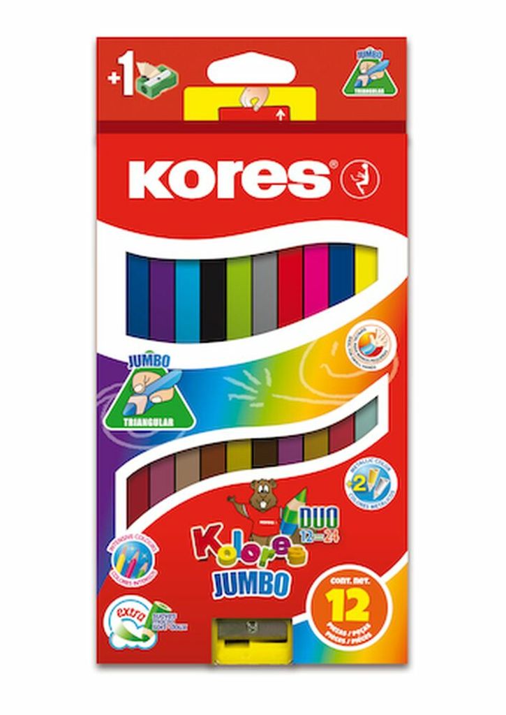 Kredki ołówkowe Kores BB93252 Kolores JUMBO DUO, pudełko 12 Zdjęcie produktu 