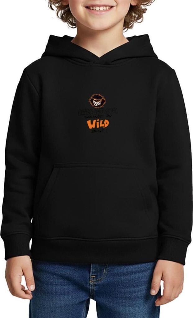 Spreadshirt Die Wilden Kerle Wild Spruch mit Logo Kinder Premium Hoodie, 134/140 (8 Jahre), Schwarz