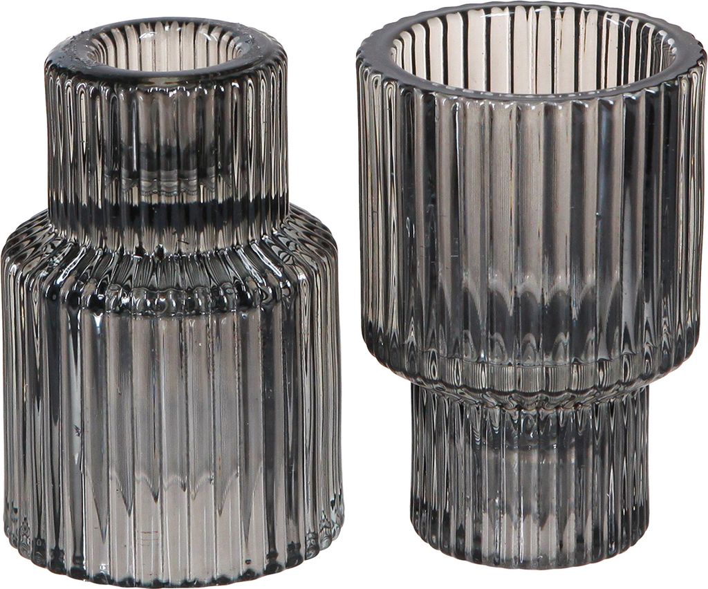 Kerzenständer Glas Grau Teelichthalter 4er Set Dekoration Retro, 4 Stück