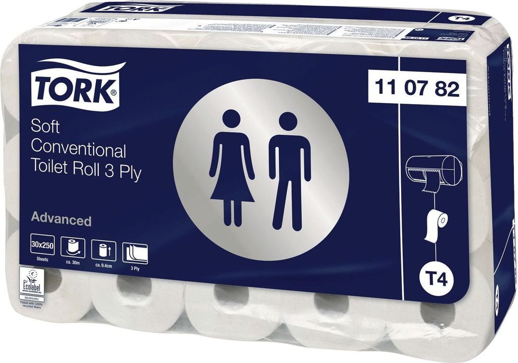 A package of Tork Advanced Soft Conventional Toilet Roll 3 Ply.