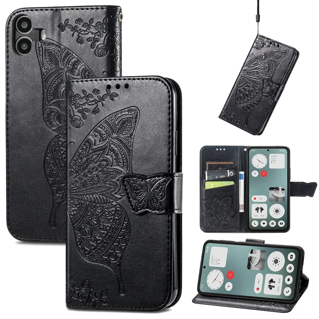 Per Nothing CMF Phone 1 Custodia in Pelle finta per cellulare Custodia a portafoglio Custodia con design a farfalla Custodia nera