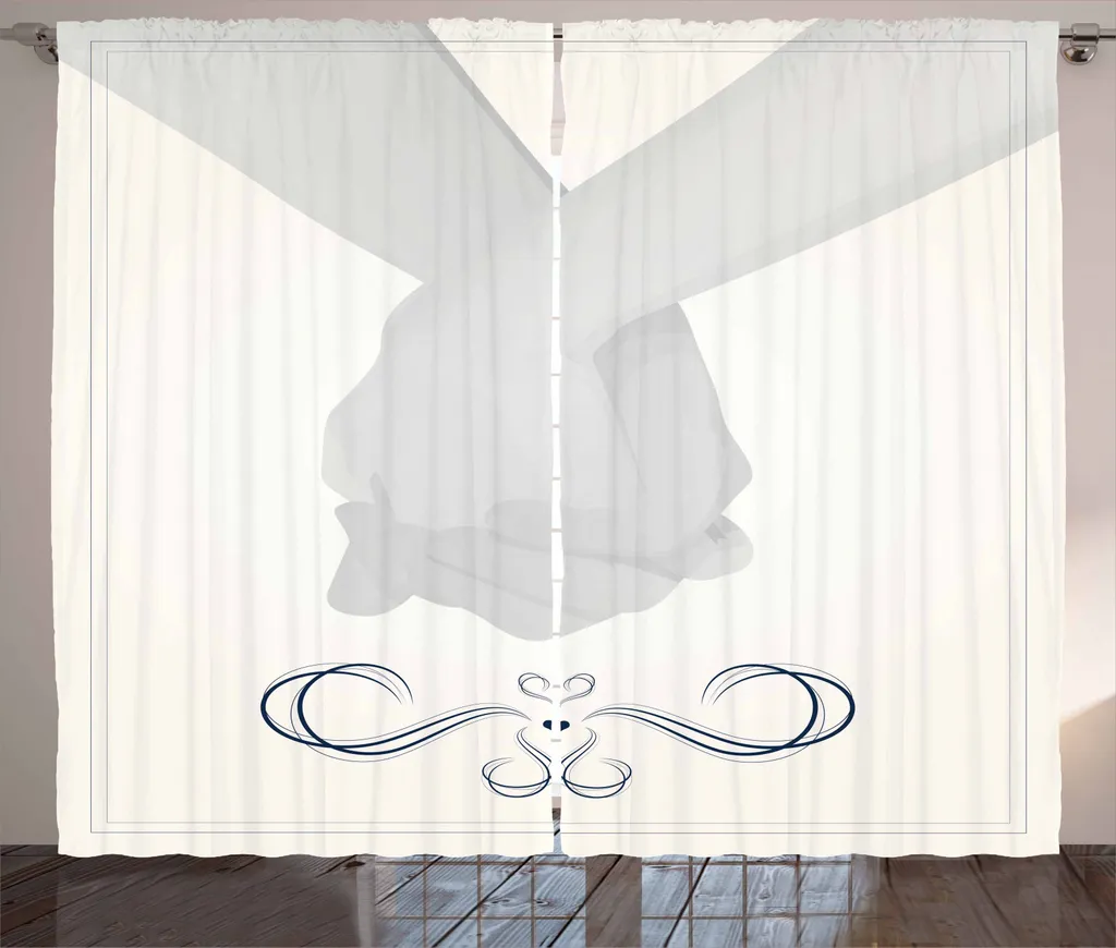 ABAKUHAUS Impegno Tenda rustica, coppia di mani che si tengono, tenda con passanti e ganci per camera da letto, 280 x 245 cm, grigio chiaro e blu scuro