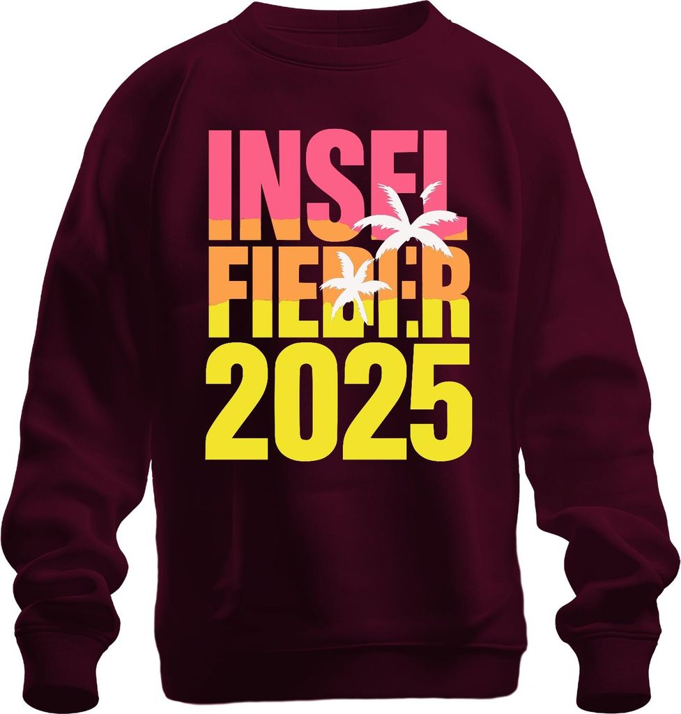 Inselfieber 2025 Inselurlaub Sommerurlaub Strand Palmen Meer Uni Sweatshirt Pullover, Burgundy, S