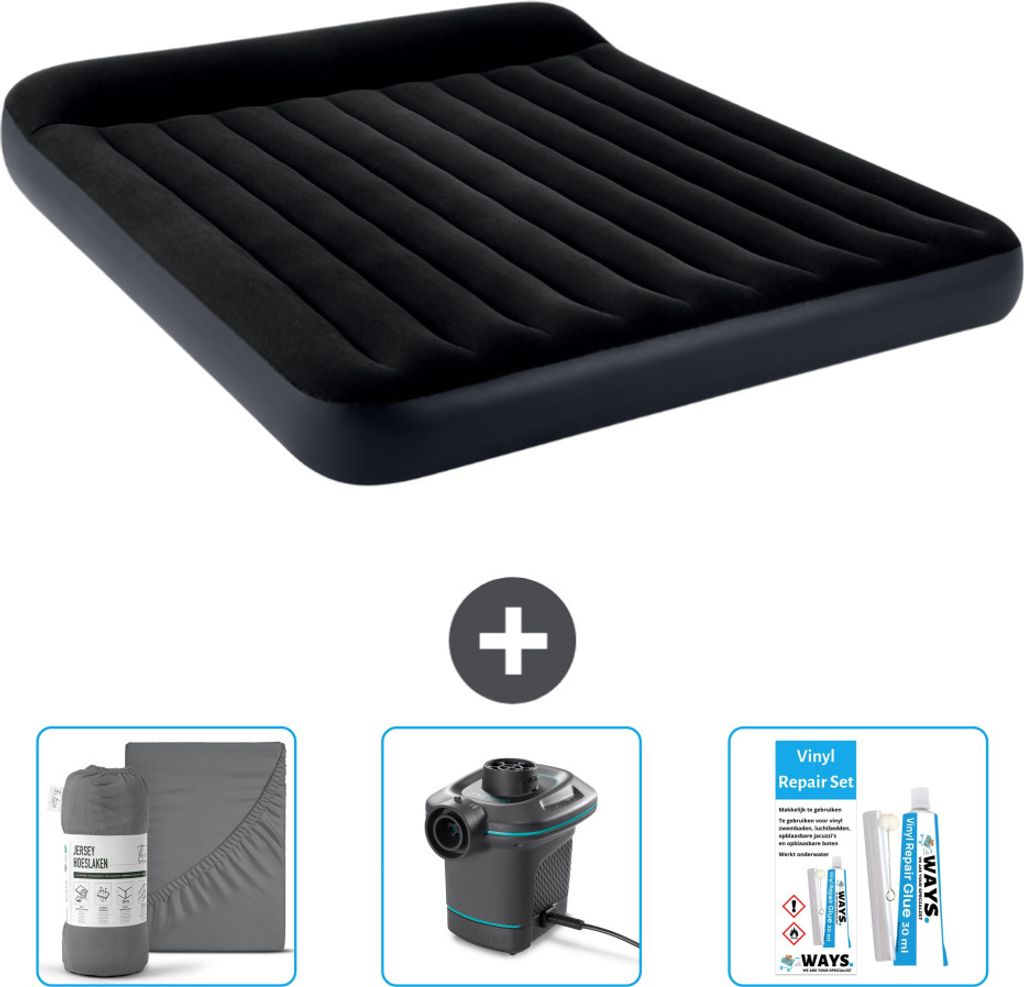 Intex Luftbett - 2 Personen - 183 x 203 x 25 cm - Dunkelblau - Im Lieferumfang enthalten Spannbettuch - Pumpe en Reperaturset