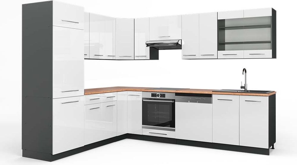 Eckküche Vicco Fame-Line Weiß Hochglanz/Anthrazit 287 x 227 Produktbild 