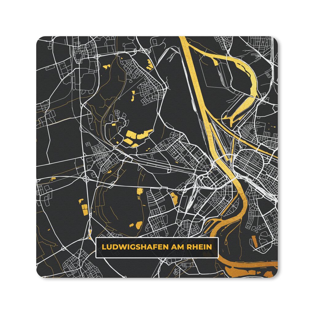 MuchoWow Mauspad Mousepad Ludwigshafen Am Rhein - Gold - Karte - Stadtplan - Deutschland 20x20 cm - Mousepads - Maus Mat - Pad - Mausunterlage - ...