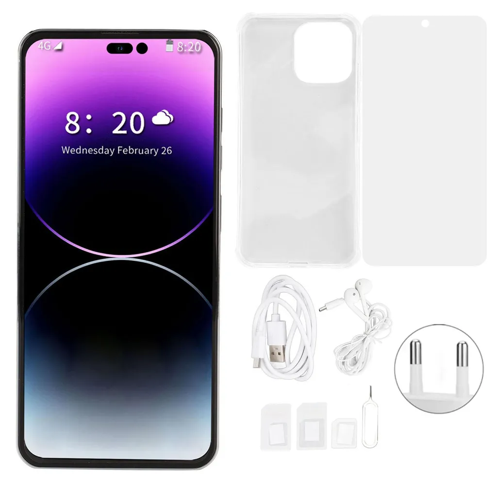 Smartphone I14 ProMax 6,7 pouces 128 Go ROM Android 12 Bleu Prise UE