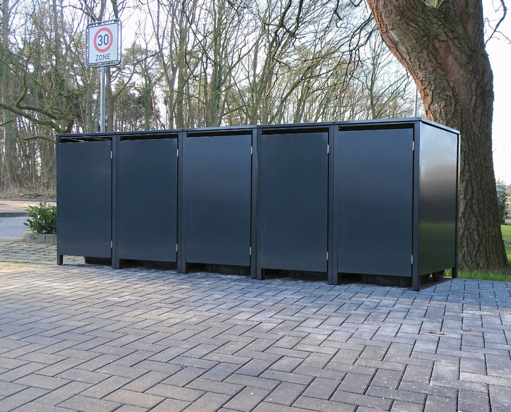 5 Mülltonnenboxen o.Stanzung Anthrazit komplett RAL 7016 für 240Liter Mülltonnen