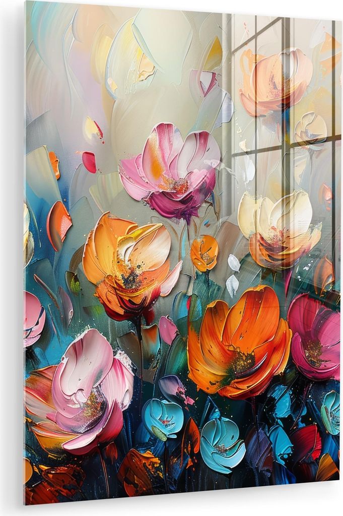 MuchoWow Glasbilder - Bilder auf Wandbild - Foto auf Glas Blumen - Bunt - Abstrakt - Farbe - Natur 60x80 cm Wanddekoration aus Glas - Acrylglasbild...