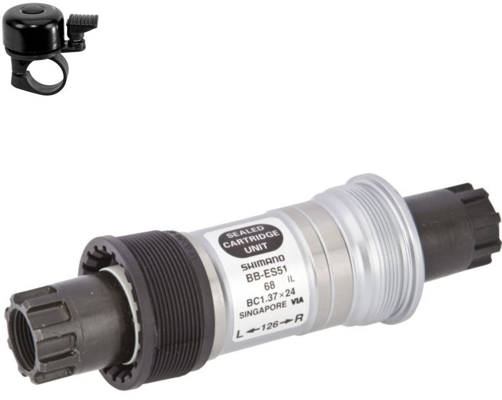 maxxi4you Shimano Fahrrad Innenlager BB-ES51-E Octalink 68mm / 126mm inkl. maxxi4you Fahrradklingel