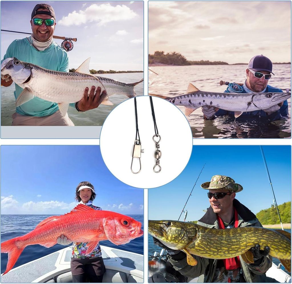 50 Stück Stahlvorfächer Hecht - rostfreier Stahl - 5 Größen - Leine - Fluorocarbon Vorfach - schwarz - Titan Vorfach - Angeln - Angelzubehörse...