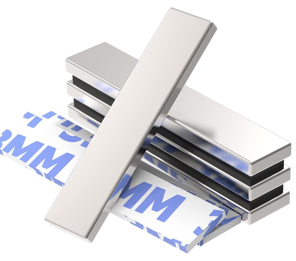 Extra starke Neodym-Magnete, 50 x 10 x 5 mm | 4 Stück starke selbstklebende Magnete, starke rechteckige Magnete, Klebemagnete für Büros, Küchen...