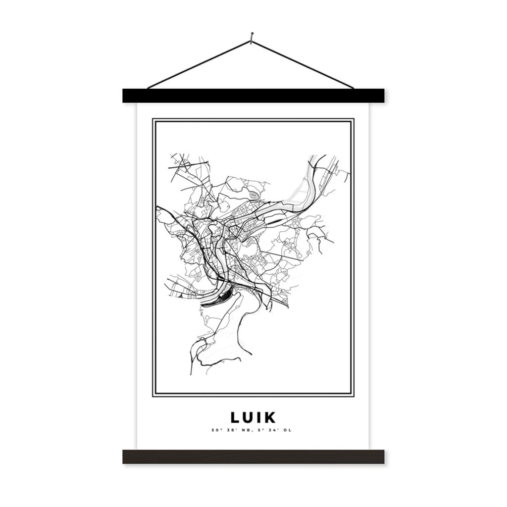 MuchoWow Textilposter Belgien - Lüttich - Stadtplan - Karte - Schwarz und weiß - Karte 120x180 cm mit schwarzem Rahmen - Fotos