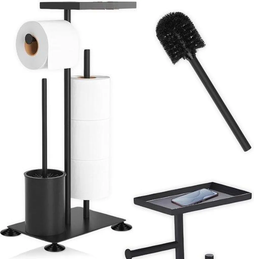 Serviteur WC combiné avec porte-rouleau et brosse WC inox de luxe