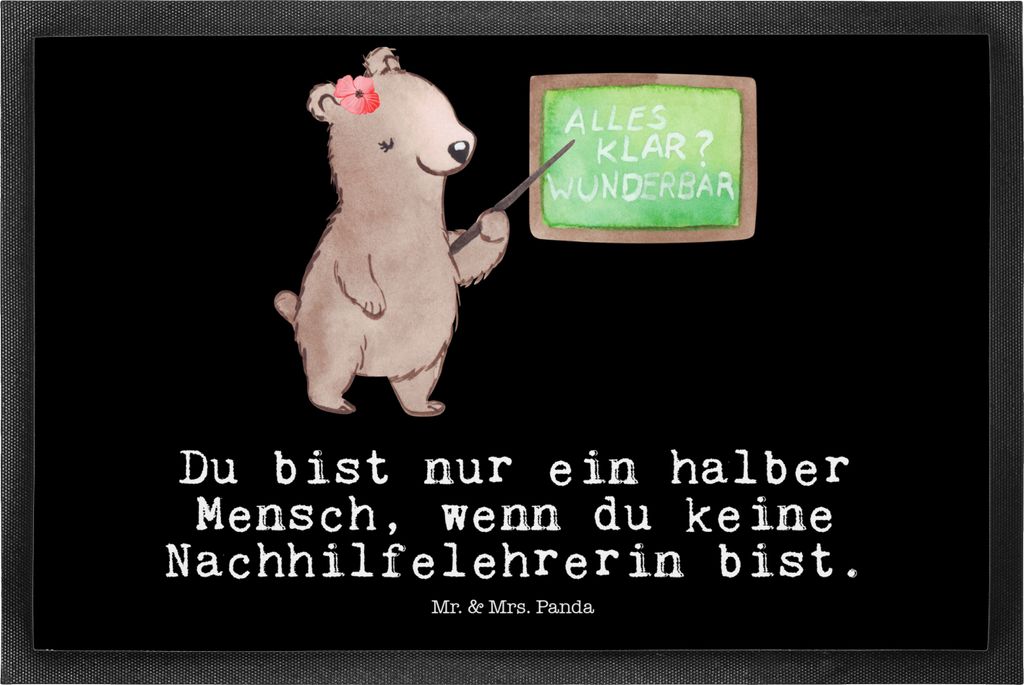 Mr. & Mrs. Panda Schmutzfangmatte Nachhilfelehrerin Herz 50 x 75 cm - Schwarz - Geschenk, Gummimatte, Fussmatte, Spruch, Schmutzmatte, Nachhilfeunt...