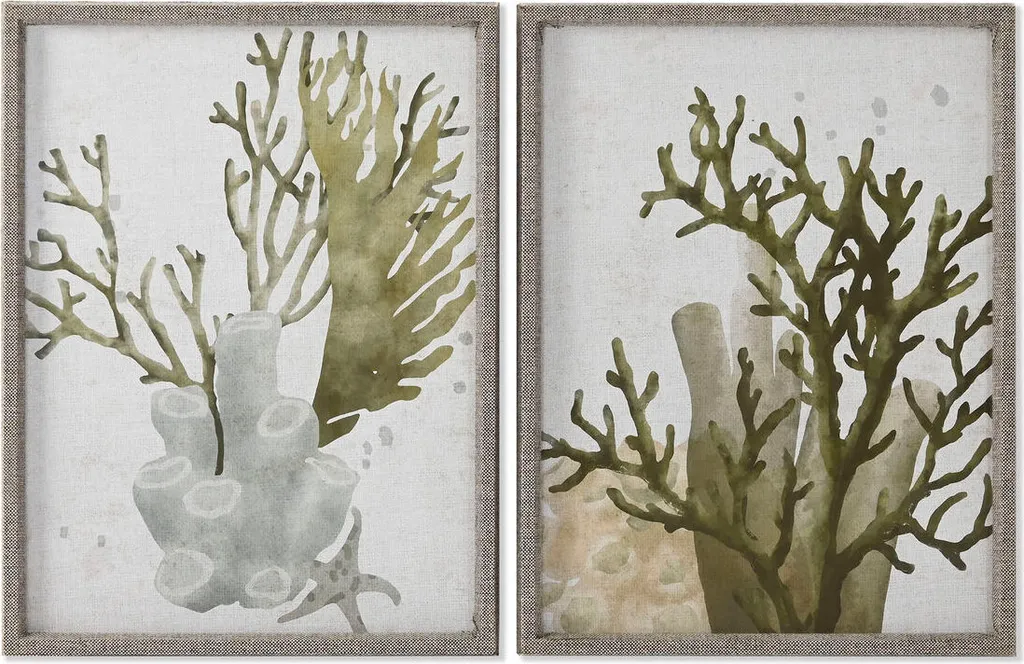Tableau Home ESPRIT Vert Corail Méditerranée 45x60 cm - Lot de 2 pièces