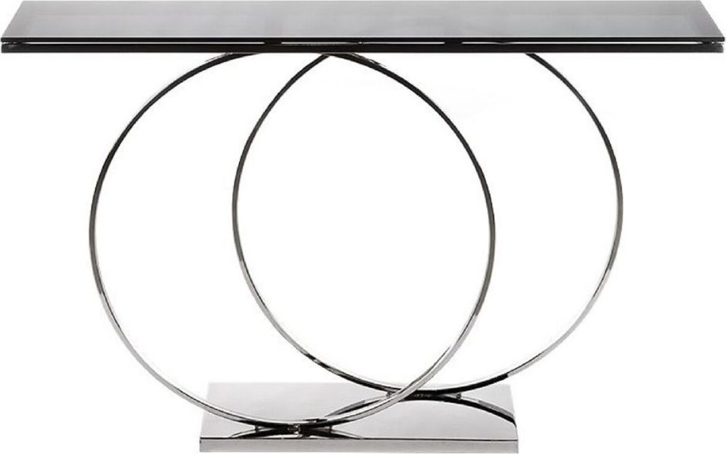 Casa Padrino Luxus Designer Konsole Silber / Schwarz 150 x 36 x H. 91 cm - Metall Konsolentisch mit Glasplatte - Luxus Designer Wohnzimmer Möbel