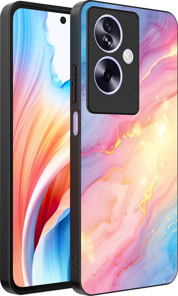 Smartphonica Handytasche passend für Oppo A2 - Oppo A79 mit Regenbogen Glitzer Marmor Print - TPU Backcover Case Regenbogen Glitzer Marmor Design