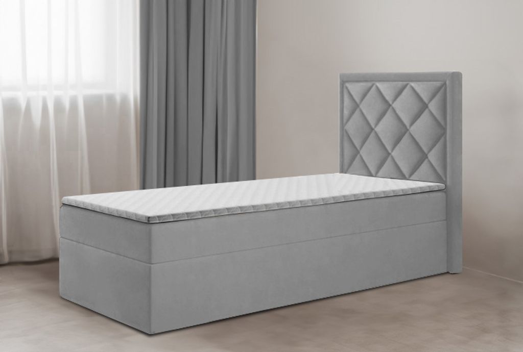Bett, Boxspringbett DORMI MINI 80x200 cm mit Bettkästen, Ohne Topper (Hellgrau: Itaka 51)