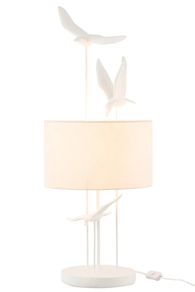 Lampe de table oiseaux pour chambre ou salon J-Line polyrésine beige