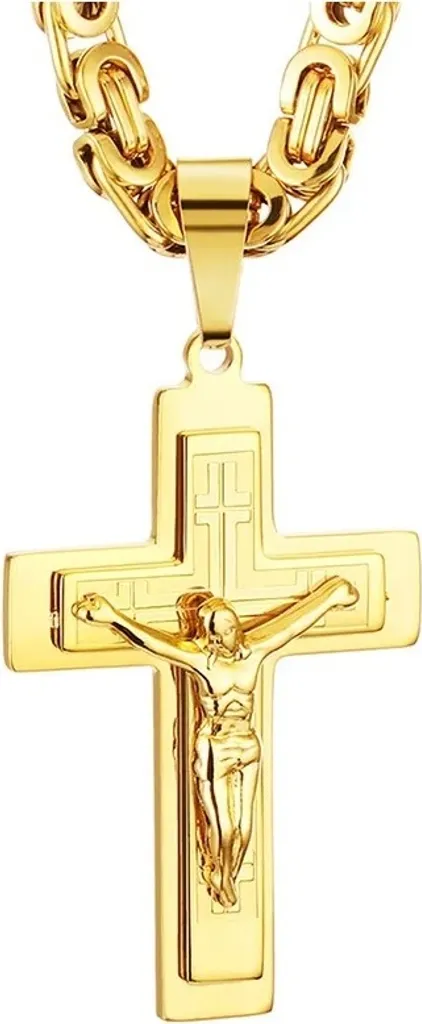 Collier Homme Croix Dorée 60cm - Finition Brillante et Maille Robuste