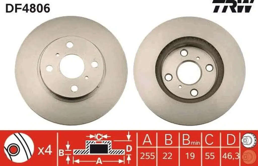Disque de frein avant pour Toyota Yaris - Modèle TRW DF4806 Fiable
