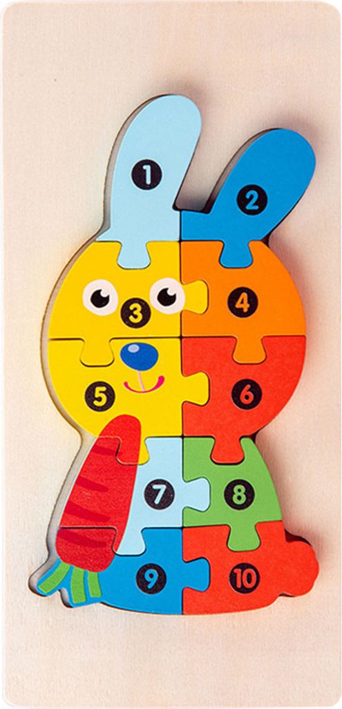 3D Verkehr Tier Dinosaurier Puzzle Blöcke mit numerischen Eingabeaufforderungen, geeignet für Kinder im Alter von 18 Monate und höher,Kaninchen