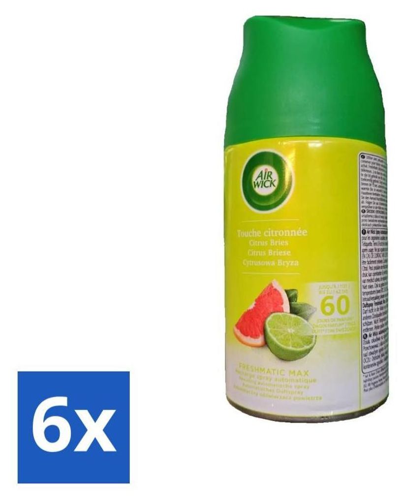 Air Wick - Lufterfrischer Nachfüller - Citrus Breeze - Automatisches Spray - 250 ml - Vorteilspack - 6 Stücke
