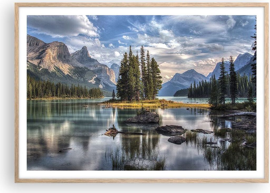 Gerahmtes Poster - Rahmen in heller Eiche - See Landschaft Natur - 100x70 cm - Wand Bild - Wanddeko - Wandbilder - Wandposter - Bilderrahmen - Bild...