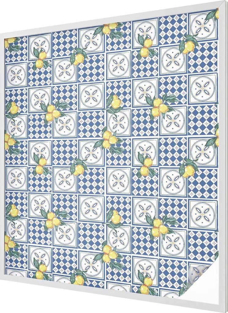 Buntglas Fensterfolie – 116x100 cm – Stained-Glass Design – blickdichte dekorative Sichtschutzfolie – selbstklebend, UV-Schutz – Zitronen...