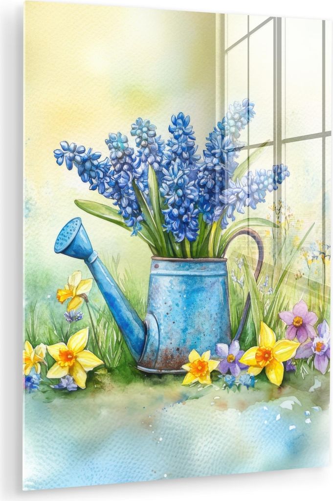 MuchoWow Glasbilder - Bilder auf Wandbild - Foto auf Glas Gießkanne - Lavendel - Blüten 60x80 cm Wanddekoration aus Glas - Acrylglasbild - Acrylb...