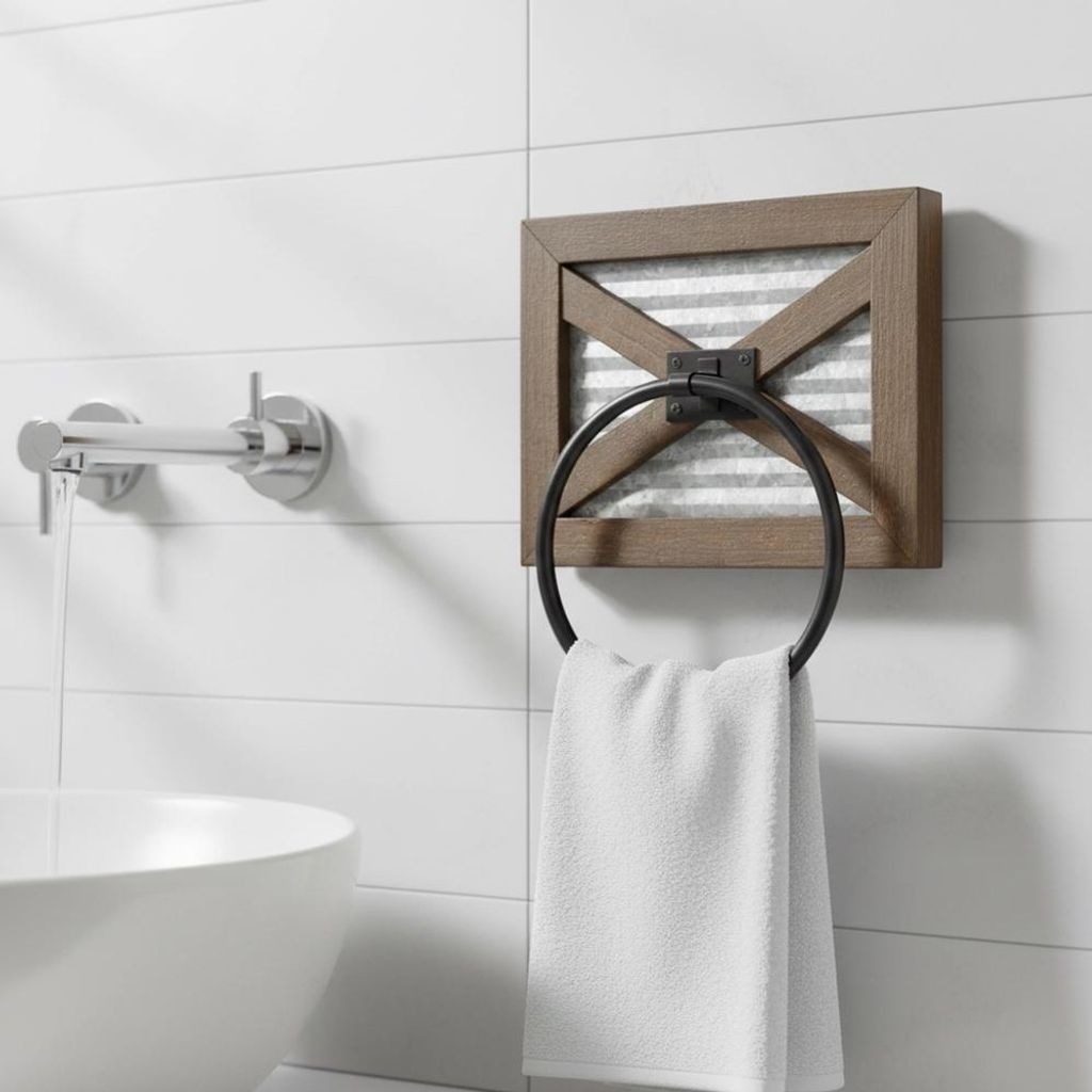 Handtuchring Braun Rund Massivholz rustikal Badezimmer