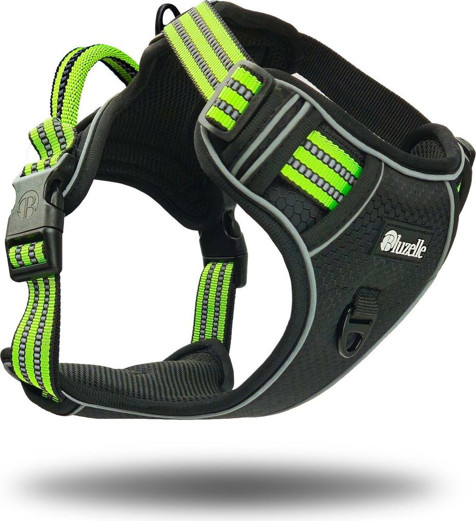 BLUZELLE Hundegeschirr Mittlere Hunde, Reflektor Brustgeschirr mit Griff & Tasche für GPS Tracker, Anti-Zug Hundeweste Hund-Warnweste Atmungsaktiv...