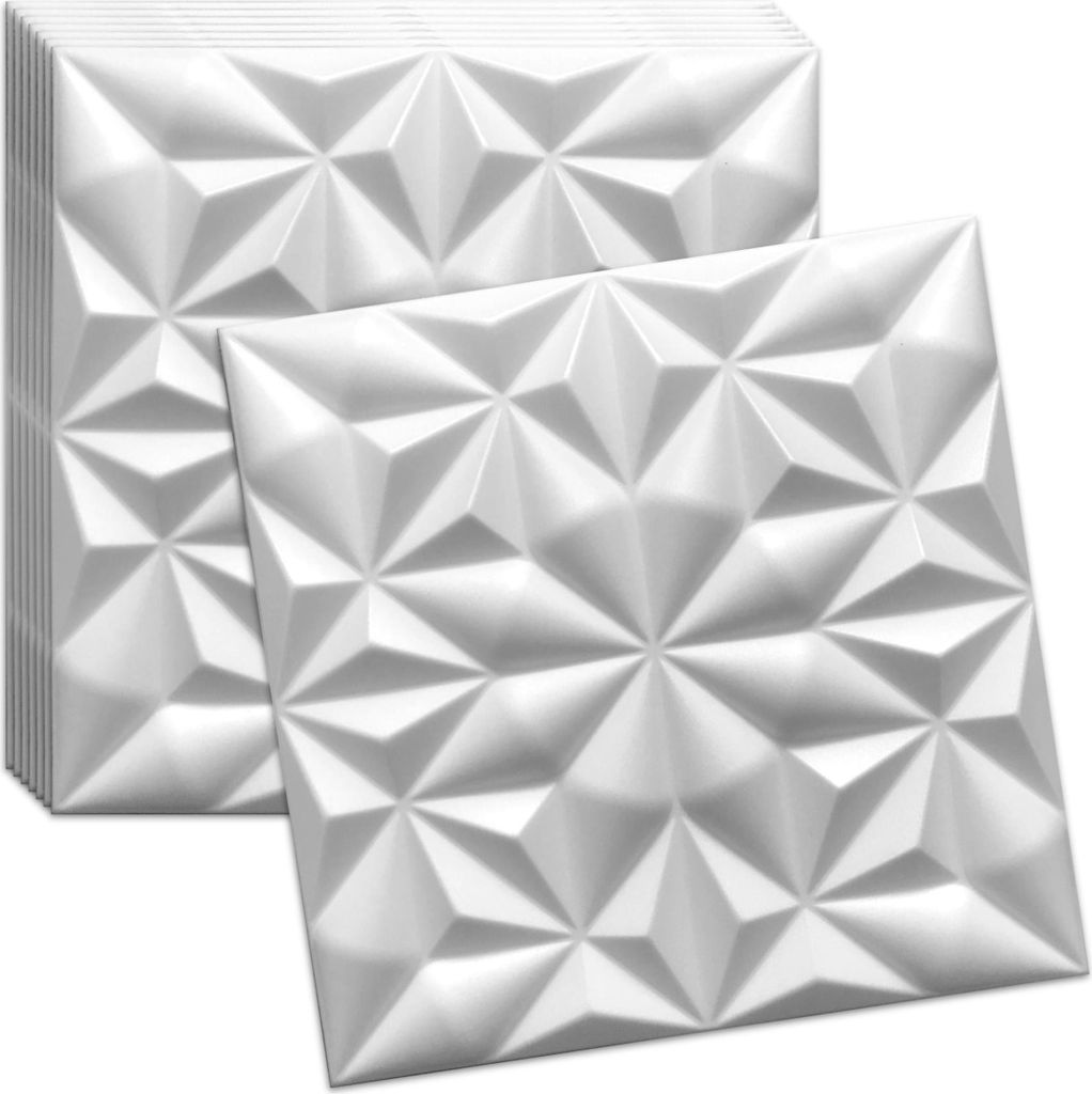 Verdico | 3D Wandpaneele Polystyrol - Weiß - 50x50 Cm - 8 Stück - Deckenpaneele - 2 m2
