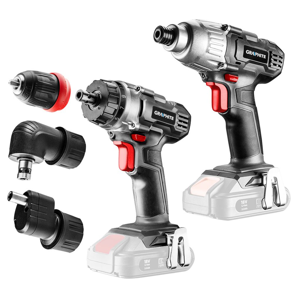 GRAPHITE Akku-Elektrowerkzeug-Set, verschiedene Optionen, ohne Akku - Bohrer/Schraubendreher + Schraubendreher