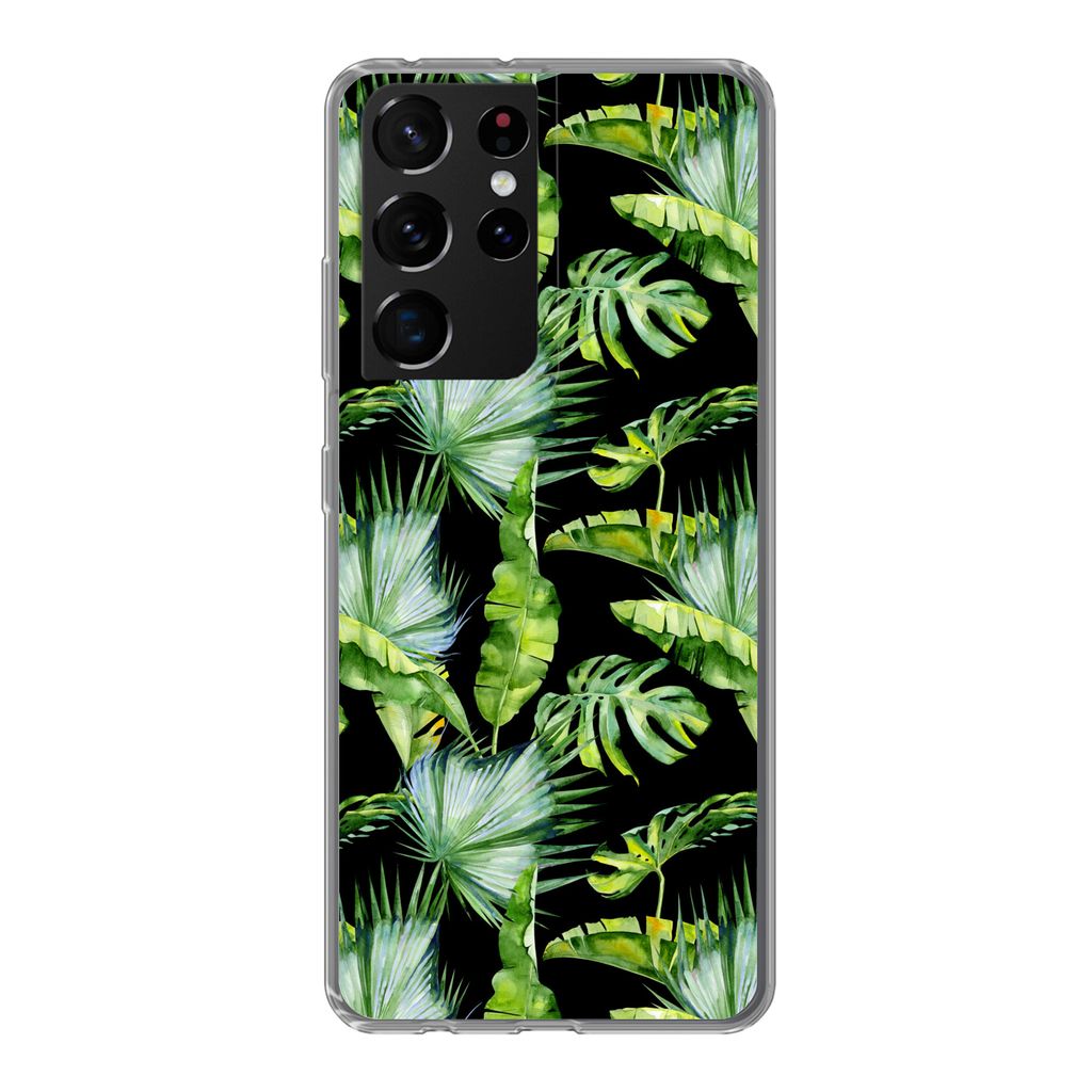 MuchoWow Handyhülle Schutzhülle Hülle für Samsung Galaxy S21 Ultra Palmwedel - Tropisch - Muster Silikon Softcase Handy Hülle - Mobiltelefon