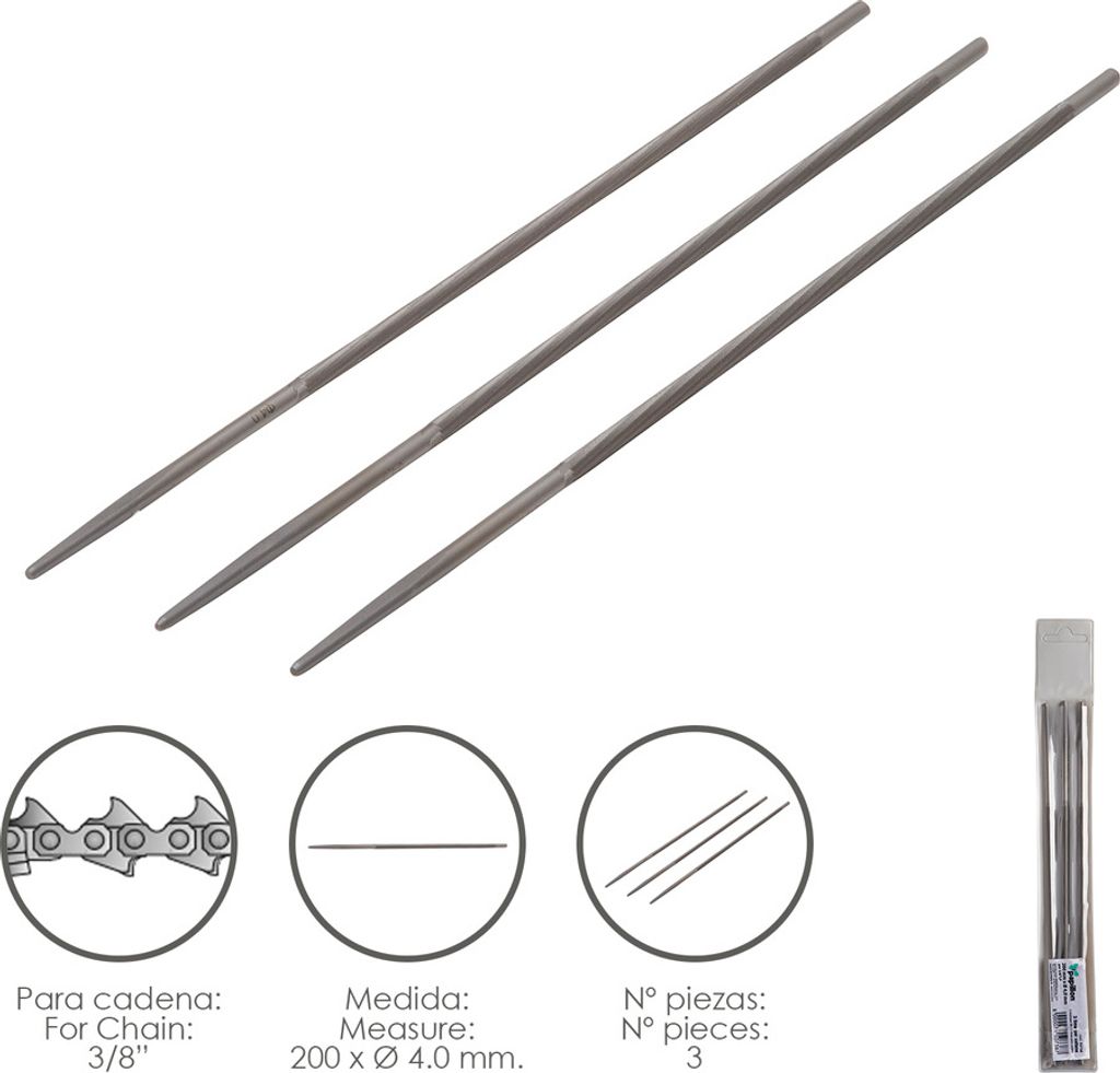 Kettensägenkettenfeilen 200 x Ø 4,0 mm. 3/8" LP (Pack 3 Stück)