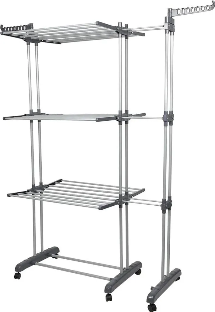 Séchoir à linge pour petit appartement pliable 3 niveaux gris sur roues