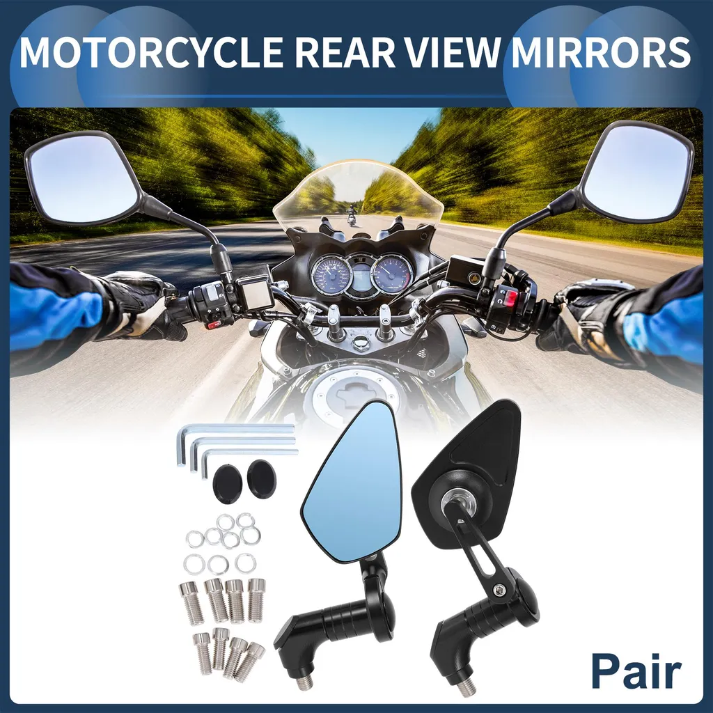 Rétroviseurs Moto Universels Anti-Vibrations en Aluminium Bleu CNC
