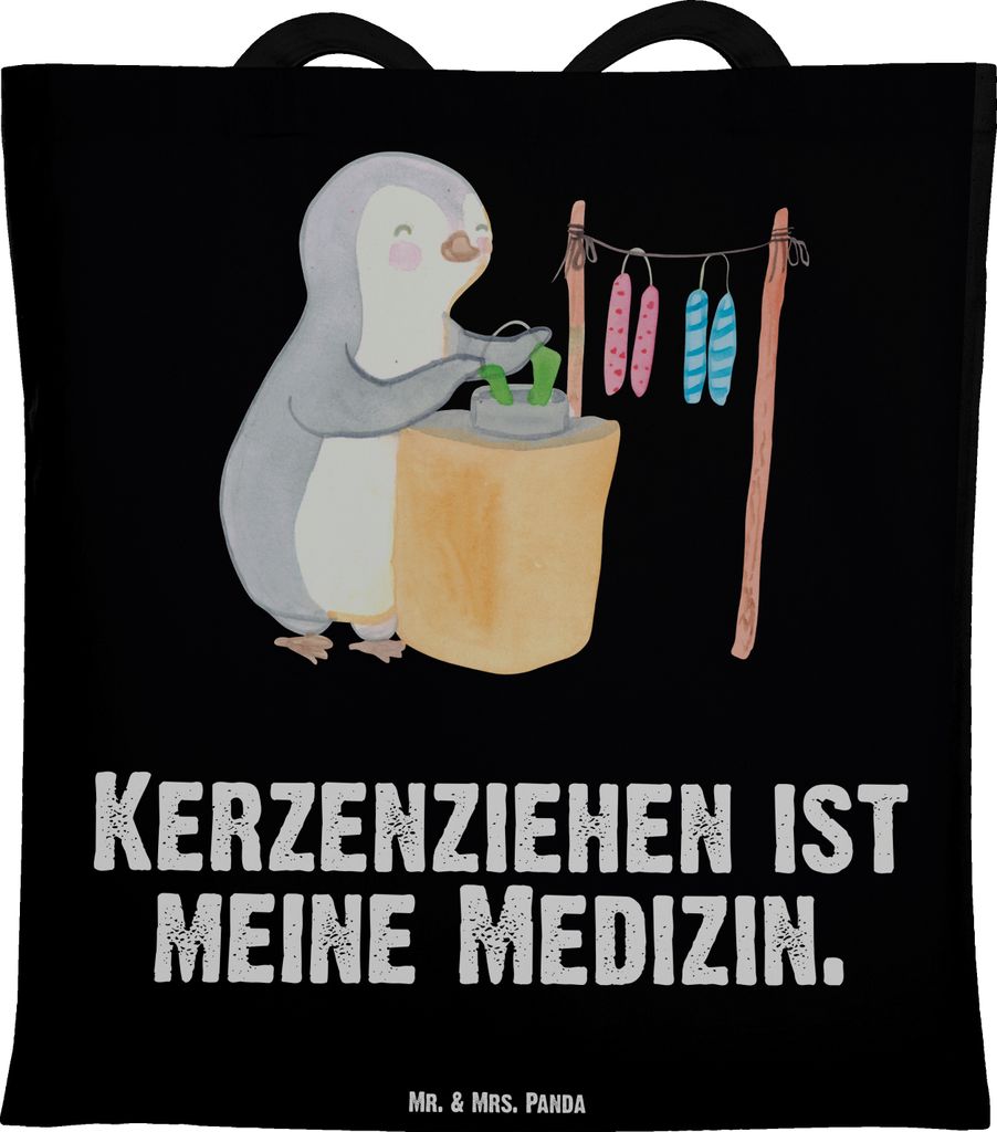 Mr. & Mrs. Panda Tote Bag Pinguin Kerzenziehen - Schwarz - Geschenk, Tasche, Shopping, Schultasche, Deko Basteln, Unitasche, Laptoptasche, Kerzen Z...