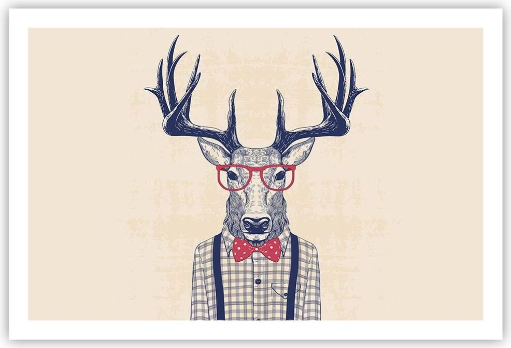 Poster - Poster ohne Rahmen - Charakter Hirsch Illustration hipster - 91,5x61 cm - Wand Bild - Wanddeko - Wandbilder - Kunstposter - Wandposter - B...