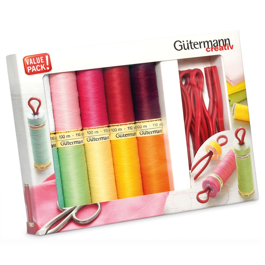 Gütermann Nähfaden-Set 10 Spulen mit Bobbin-Clips 10 Spulen à 100 m
