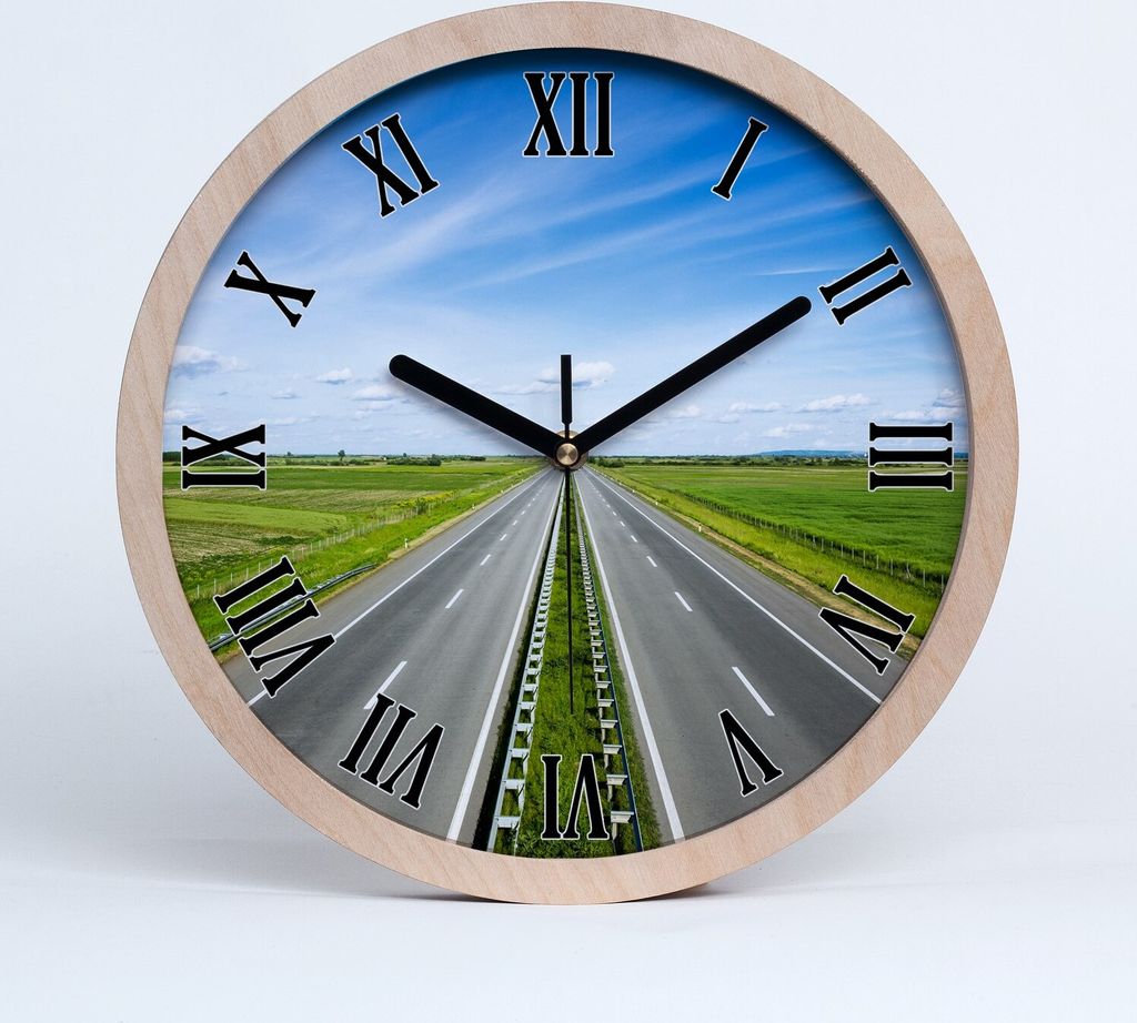 Holzuhr 25fi cm wanduhr - schwarze Spitzen - Autobahn