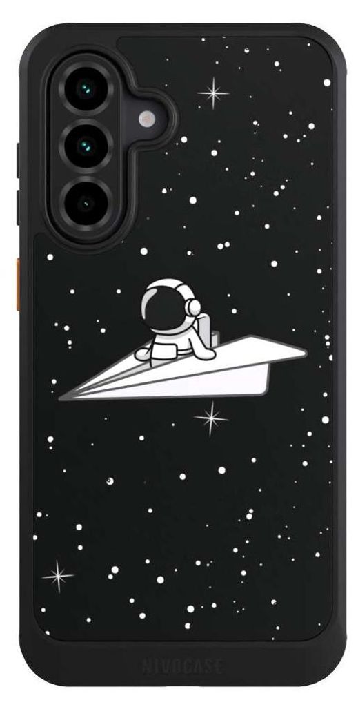 NIVOCASE Hülle für Samsung Galaxy A36 5G Handyhülle NIVOcore Case Schwarz Astronaut Comic Papier