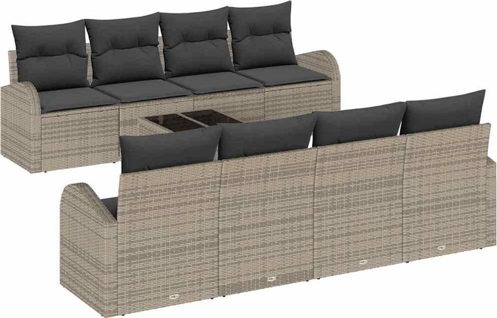 vidaXL Gartensofa-set mit Speicher mit Kissen 9 pcs Grau Poly-Rattan