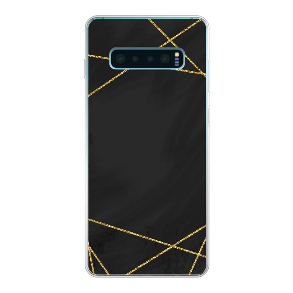MuchoWow Handyhülle Schutzhülle Hülle für Samsung Galaxy S10 Lite Geometrisches Muster aus goldenen Linien auf schwarzem Hintergrund Silikon ...