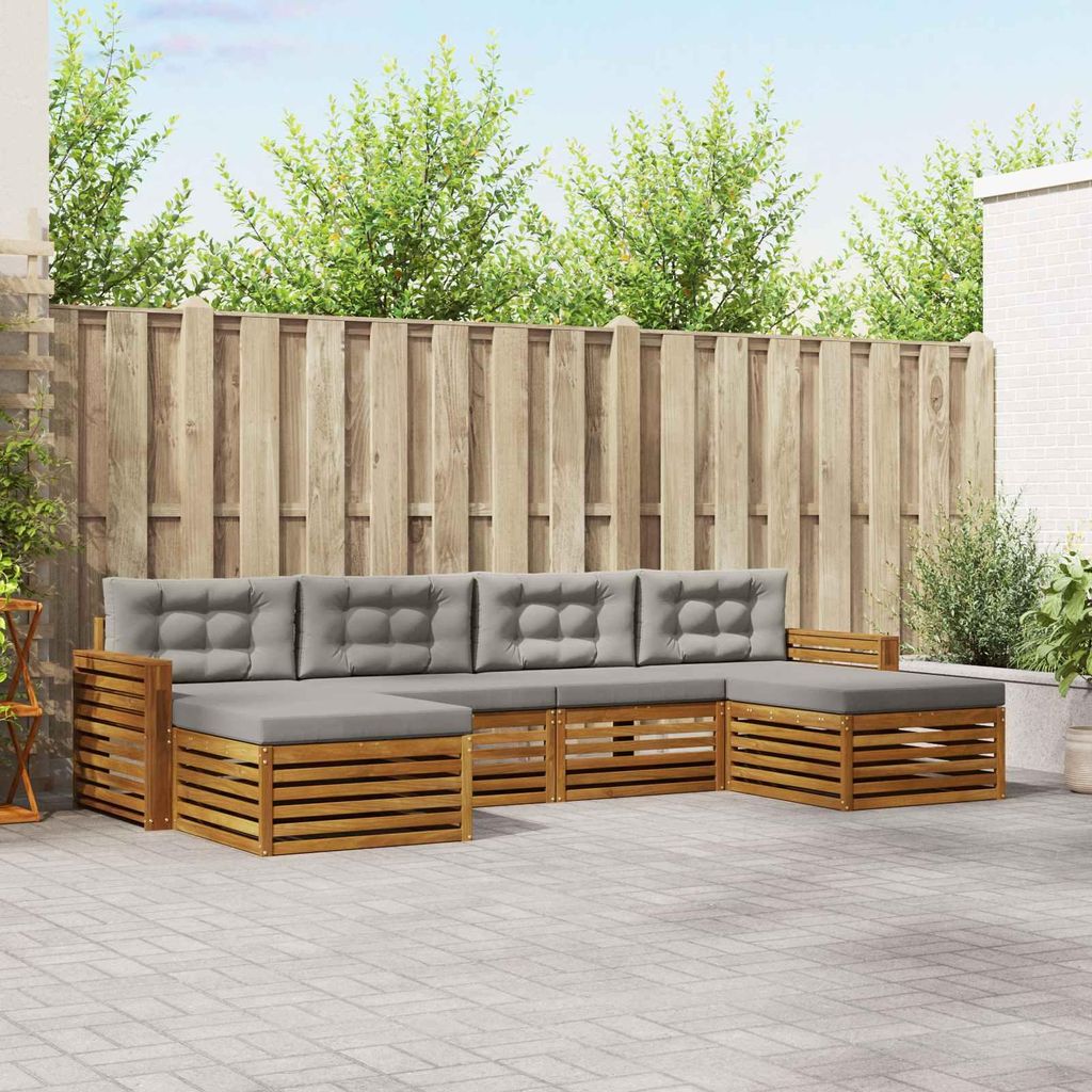 "Neues Produkt" Sofagarnituren - CLORIS - Terrassen-Sofa - 6 pcs - Natürlich und Hellgrau Massivholz Akazie - Modern Gartensofas V1514