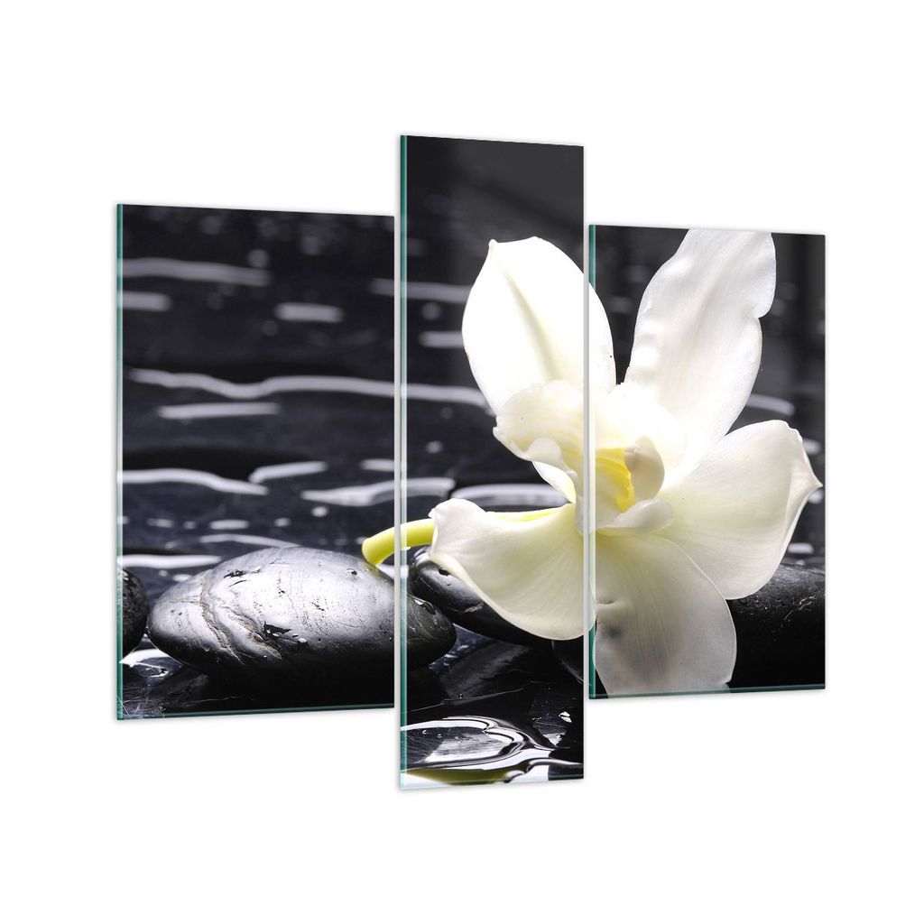 Bilder auf glas - Spa Orchidee Steine Wasser - 95x80cm - Glasbilder - Wandbilder - Kunstdruck - zum Aufhängen bereit - Wanddekoration aus Glas - G...