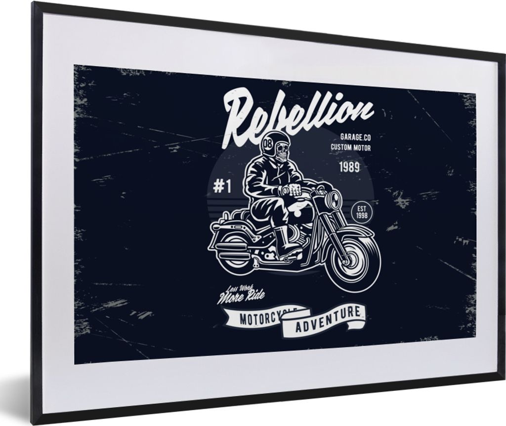MuchoWow MuchoWow Gerahmtes Poster Motorrad - Männer - Vintage 60x40 cm - Poster mit zchwarzem Bilderrahmen - Schlafzimmer - Plakat in Rahmen ...
