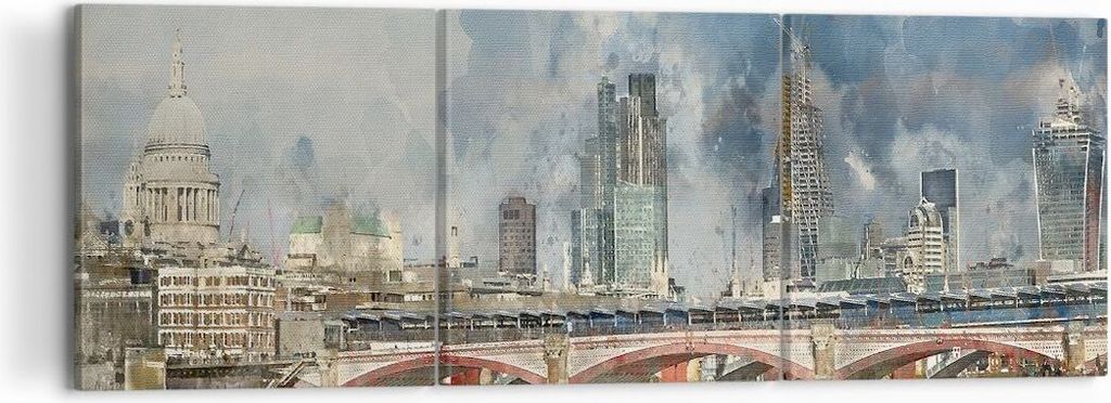 Bild auf Leinwand - Leinwandbild - 3 Teile - London Aquarell Panorama - 120x40cm - Wand Bild - Wanddeko - Wandbilder - Leinwanddruck - Bilder - Wan...